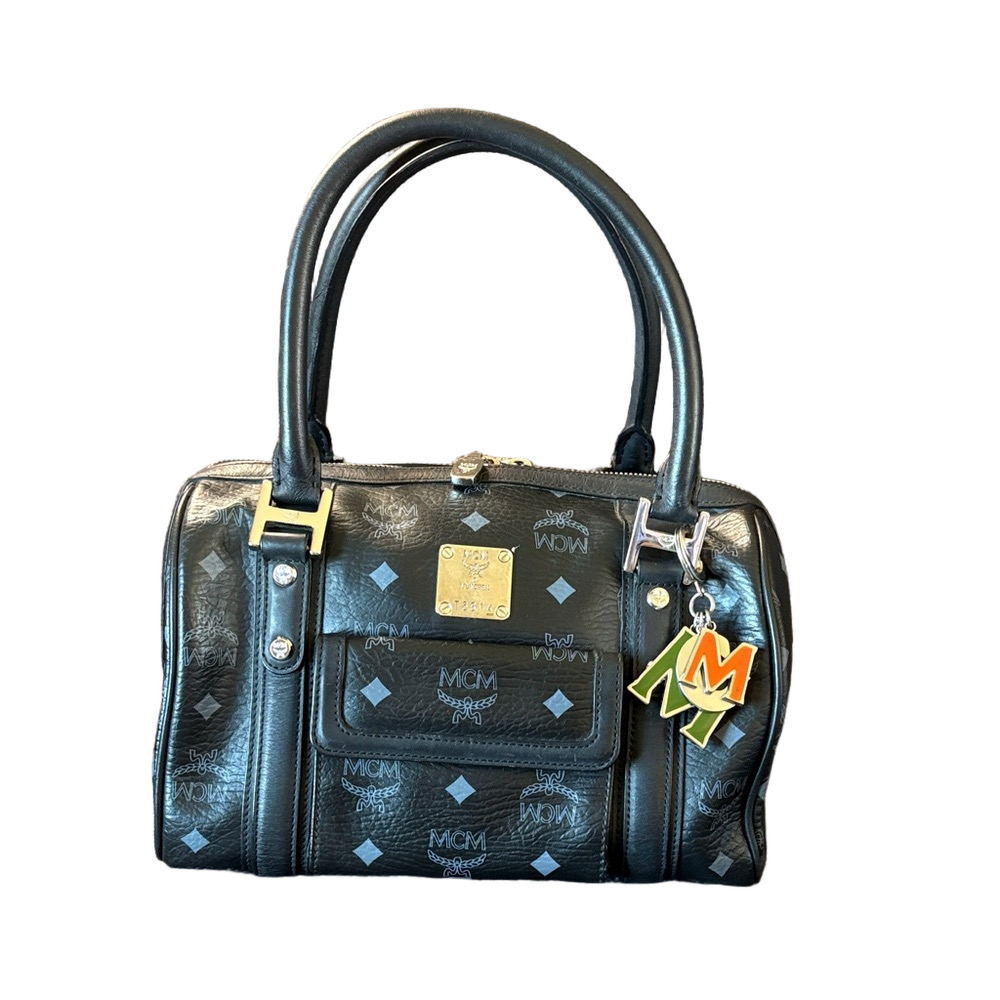 MCM Visetos Black Boston Bag and Logo Charm - Picture 1 of 11